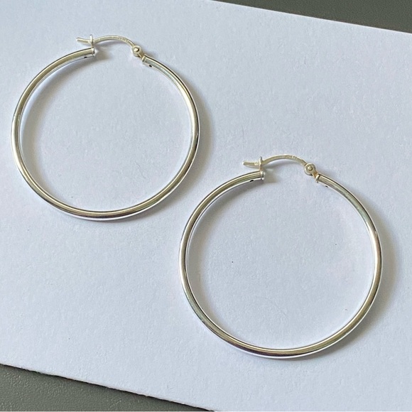 Sterling Silver 925 Classic Tube Hoop Earrings 1 3/4” - Picture 1 of 3